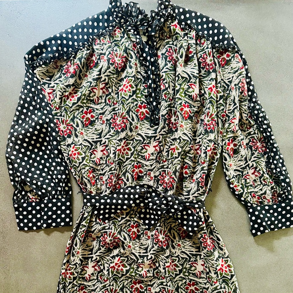 Antik Batik Black and Red Floral Polka Dot Dress
